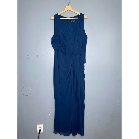 Alex Evenings Navy Pleated Chiffon Ruched Sleeveless Gown Formal Dress 16W Plus - Picture 2 of 6